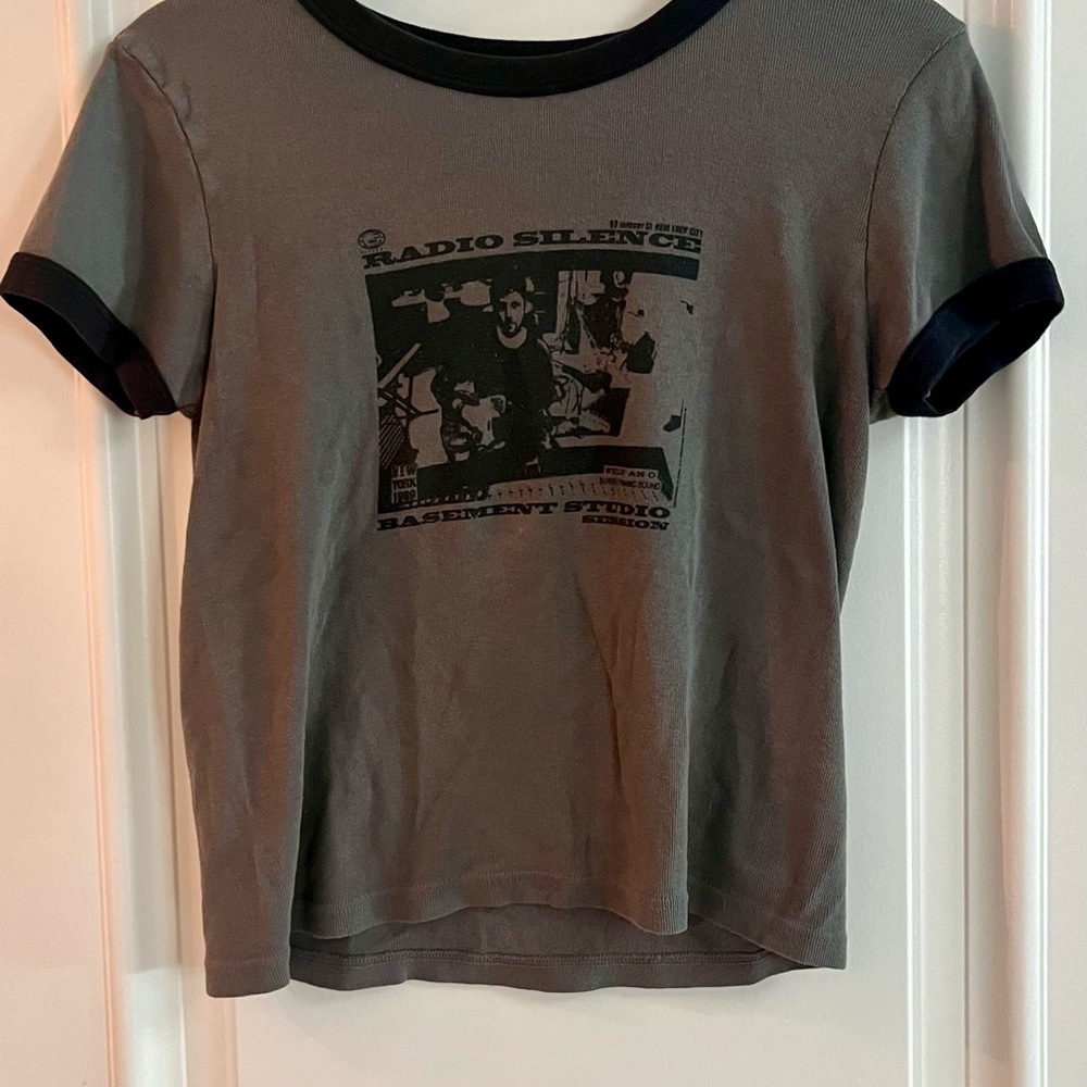 Brandy Melville Grey Ringer Tee with Black Trim